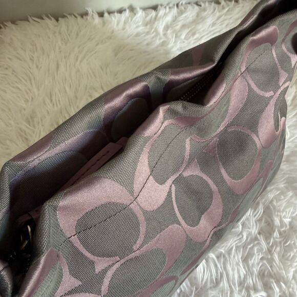 COACH Purple Signature Canvas Duffle Shoulder Bag Crossbody - Picture 4 of 8